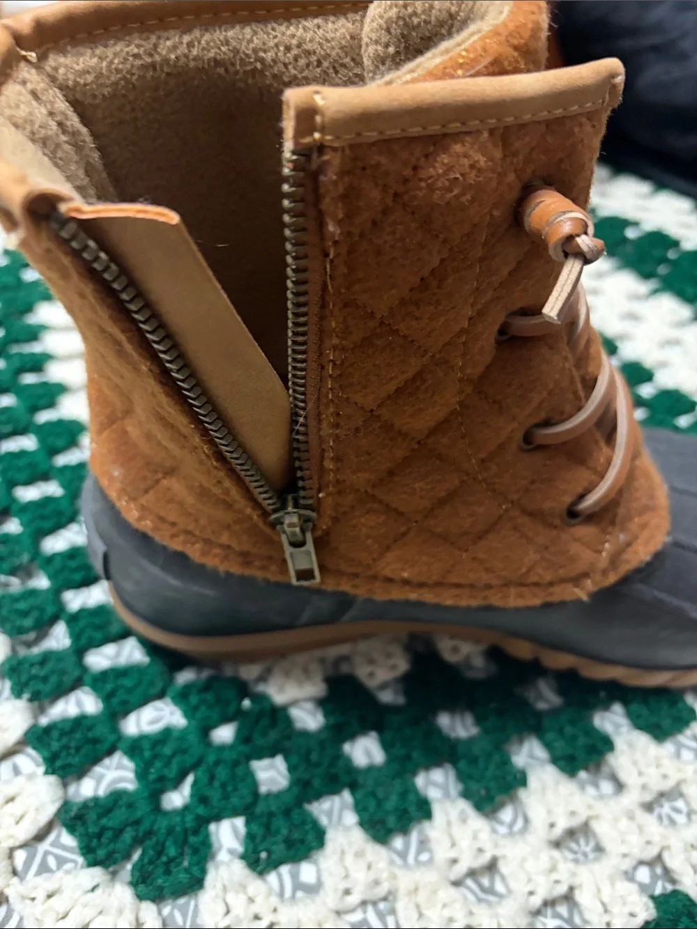 Men's Tan Quilted Waterproof Duck Boots with Black Rubber Shell